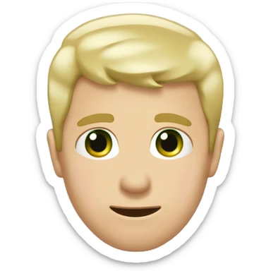 the face of a white man with short blond hair and green eyes blushed and thankfull with two hands bellow his face sticker