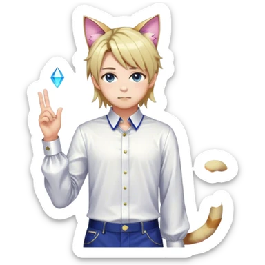 effeminate young femboy man with shiny hair, cat ears, blouse, cute, gorgeous, anime, catboy, full body sticker