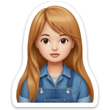 Debby Ryan (long hair with straight (not curtain) bangs) wearing overalls sticker