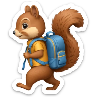 a squirrel walking with a backpack
 sticker