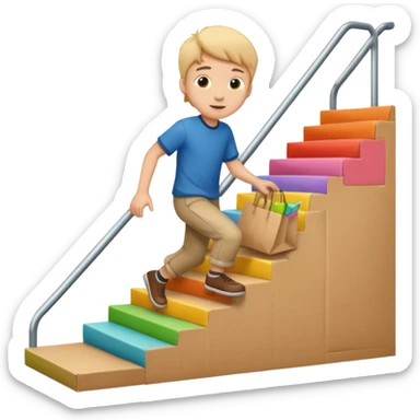 emoji of a boy in a bag stepping on the stairs sticker