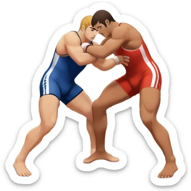 An icon representing freestyle wrestling, with two athletes engaged in a dynamic struggle on the mat. One wrestler attempts a takedown while the other counters, showcasing agility and technique. The background features a stylized wrestling ring with minimal design elements, emphasizing the action.  sticker