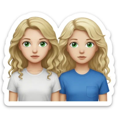 Girl who is pale with long slightly curly hair and green eyes next to a girl with mid length dirty blonde hair and blue eyes who is also pale sticker