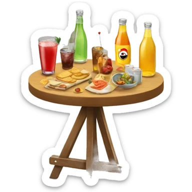 a standing table with a melange of apéro drinks and snacks sticker