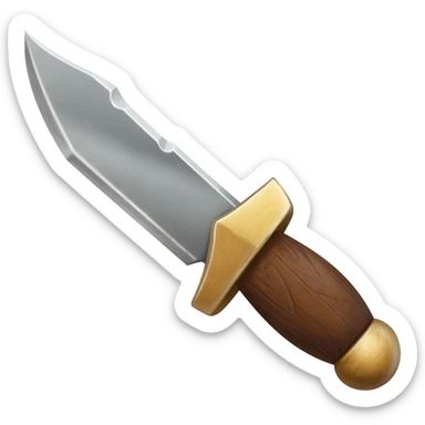 medieval knife with wooden handle a little bended sticker