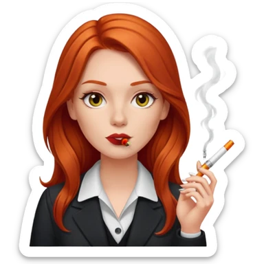 long hair red head office girl, smoking electric ciggarette sticker