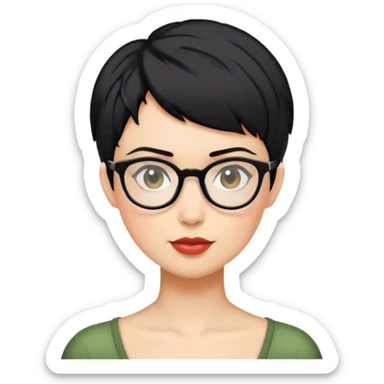 woman pixie cut black hair with glasses sticker