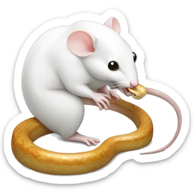 A white mouse eating a big snake sticker