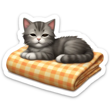 Fluffy kitten sleeping on a blanket sticker