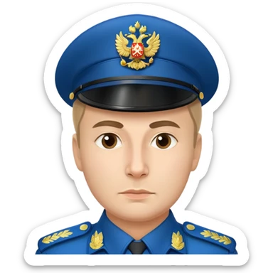 Russian policeman with traditional Russian police hat and uniform sticker