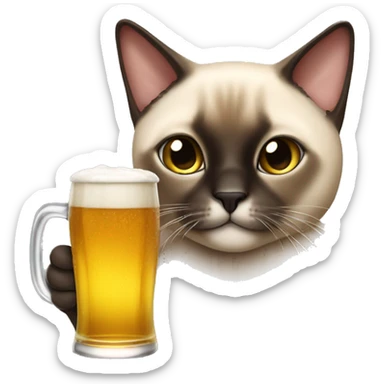 Plump Siamese cat drinking beer  sticker