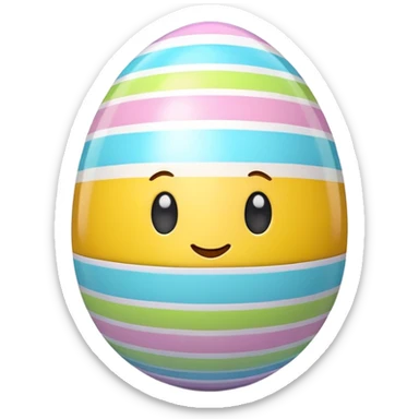 3D emoji of a colorful Easter egg with glossy surface, pastel patterns like stripes and dots. Cute, shiny, high-res style on a white background with soft shadow. sticker