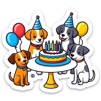 Lots of dogs at birthday party sticker
