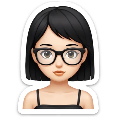a teen girl with straight black hair wearing glasses and a tube top thats black sticker