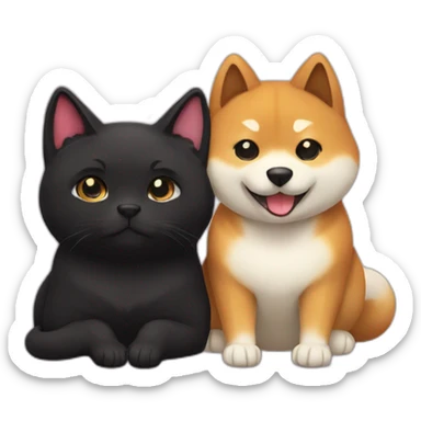 shibainu and black cat being-in-love sticker