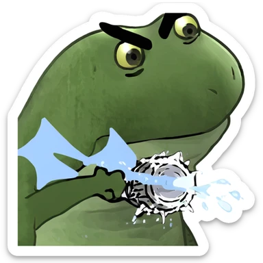 Fearsome turtle with spiked shell, large dragon wings, prominent fangs, sharp claws, shooting water and steam sticker