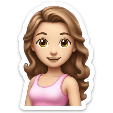 White Girl with Brown hair and Brown eyes, pink Crop top and loli pop smiling  sticker