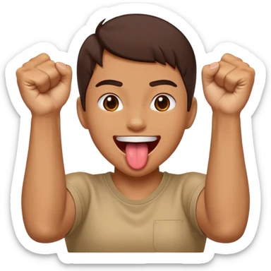 Tongue out face with two fists together sticker