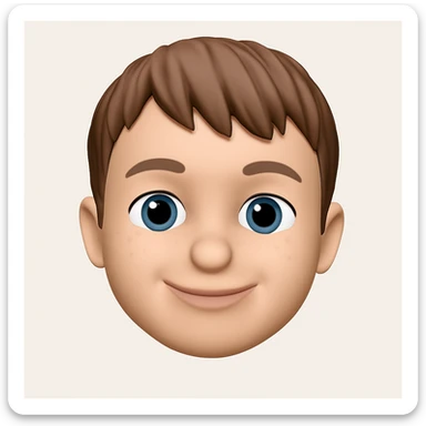 Convert this photo to a 3D emoji in Apple style, focusing on a friendly, simplified face with smooth features and a neutral background. The style should emulate Apple's 3D emoji look with smooth shading and friendly expression. sticker
