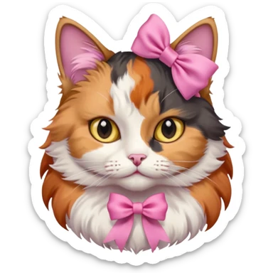 cat with pink ribbon on ear sticker