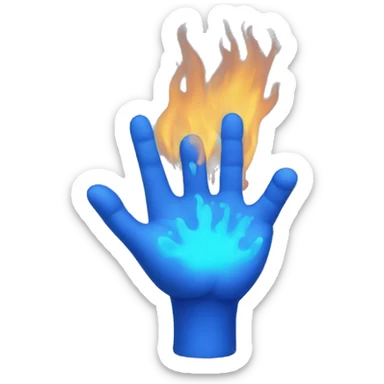 hand covered in blue fire sticker