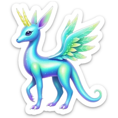 Shiny Exotic Futuristic Tropical Colorful Neon-colored Glittery Ethereal Sparkly Amaura-Aurorus-Fakémon-hybrid-creature (full body)  sticker