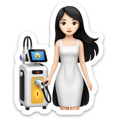 Hada con máquina de depilación láser con vestido blanco y pelo negro  sticker