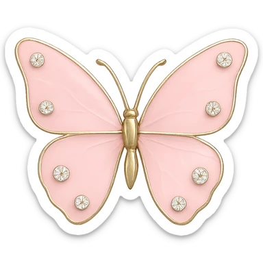 single soft pink butterfly, light pink enamel, sparkling gems, transparent background sticker