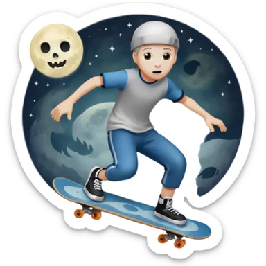  ghost skater boi sk8 boarding under a moon sticker