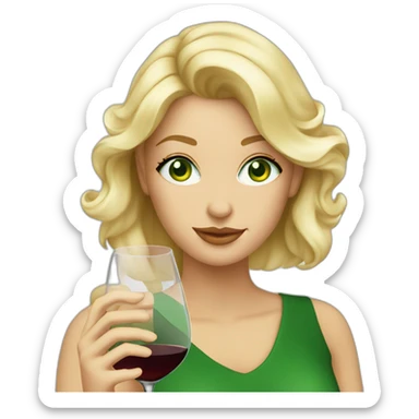 Blond beautiful woman green eyes, with a glass of wine sticker