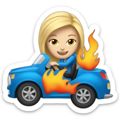 blonde female driving blue car Turbo with cool flames  sticker