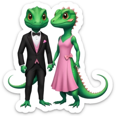 Lizard wears a cute pink dress with her lizard man wears tux sticker