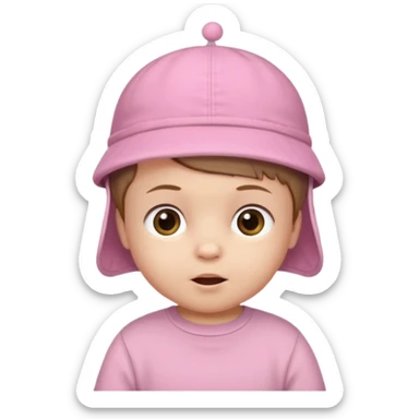 White-skinned baby, brown short hair, wearing a cap on his head, in a pink shirt for his birthday sticker