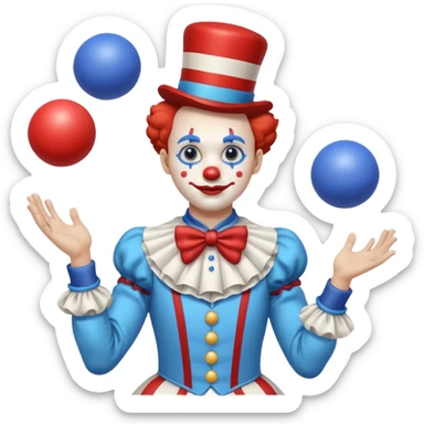 circus juggler clown juggling balls white and blue sticker