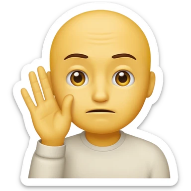 classic yellow emoji face, round head, holding up hand to smell its fingernails, annoyed expression sticker