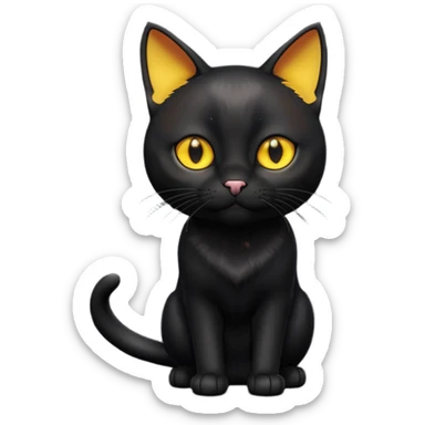 A 3D cartoon jet-black Bombay cat with glossy fur, bright golden eyes, dramatic contrast lighting, Memoji-style cinematic look. full body. sticker