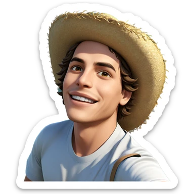 boy in straw hat smiling sticker