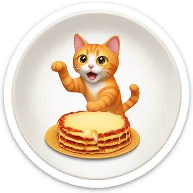orange cat standing up eating lasagna  sticker
