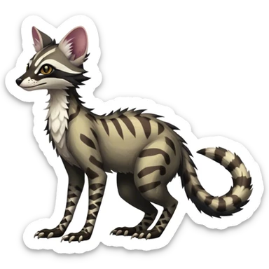 Feral Rare Fantasy dark tropical Vernid-Sergal-Genet-Trico-species by LiLaiRa, random markings, tufted tail, tufted ears, full body sticker