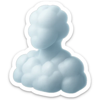 shoulder-up person fully made of white fluffy convex clouds, matte glass style, no background sticker