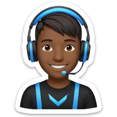 black streamer with blue gaming head set sticker