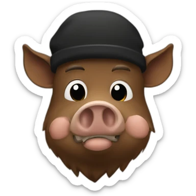 fullface brown boar tired of life with a black winter hat sticker