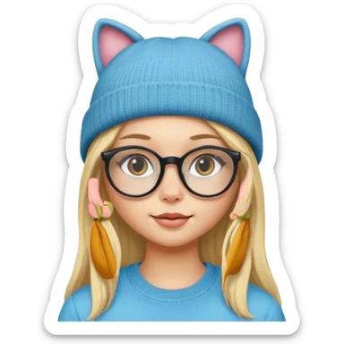 black Blonde girl wearing cat  glasses and beanie, long hair sticker