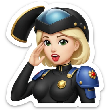 woman space marine in bodysuit salutes tongue out sticker