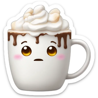 white mug of hot chocolate with marshmallows and whipped cream no face sticker