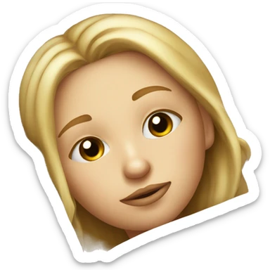 A blonde girl with brown eyes sleepin on a silk bed sticker