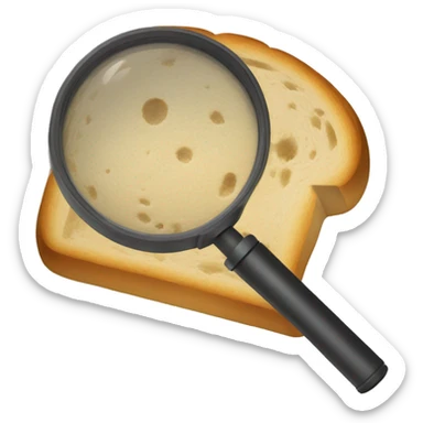 a magnifying glass looking at a loaf of bread sticker