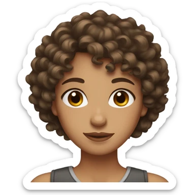 brunette curly girl with short hair bangs and light brown eyes sticker