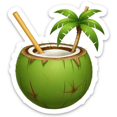 Green Coconut with straw sticker