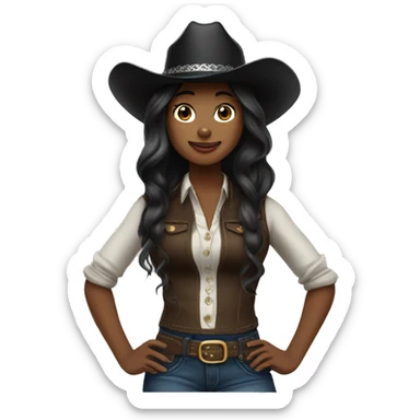 Pretty black cowgirl long hair wearing gallon hat sticker